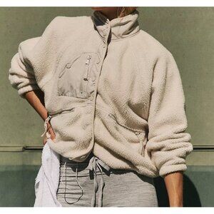 Free People Movement Mock Neck Sherpa Fuzzy Fleece Jacket Zip Slouchy Fit Minima